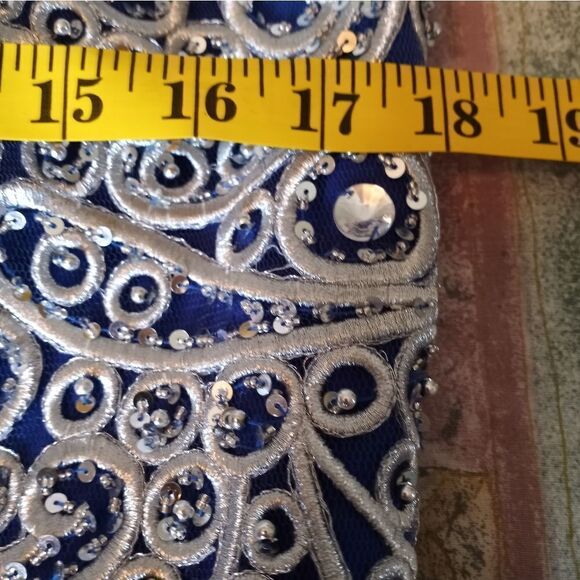 May Qeen Couture 12 NavyBlue Maxi Lined Embroidery Top Strapless Women's Dress. - Picture 8 of 12